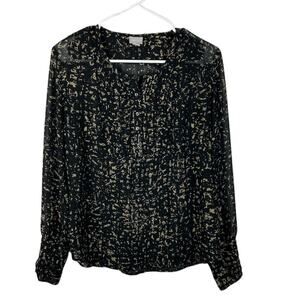 Converse Semi Sheer Blouse Size Large Long Sleeve Pleated Career Shirt